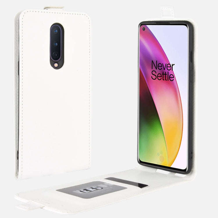 White leather flip phone case for OnePlus 8 with card slot and open cover