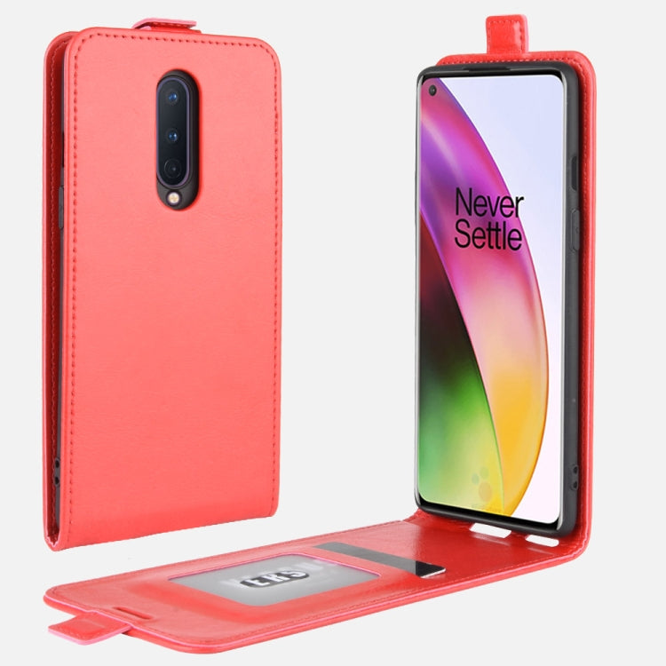 Red leather flip phone case for OnePlus 8 with open card slot and front cover