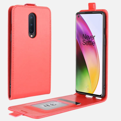 Red leather flip phone case for OnePlus 8 with open card slot and front cover