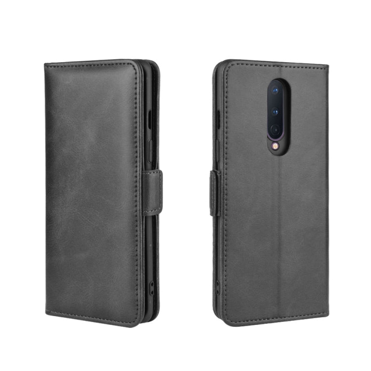 Black leather flip phone case front and back views with cutouts