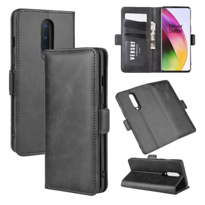 Black leather dual-side magnetic flip phone case with holder and card slots