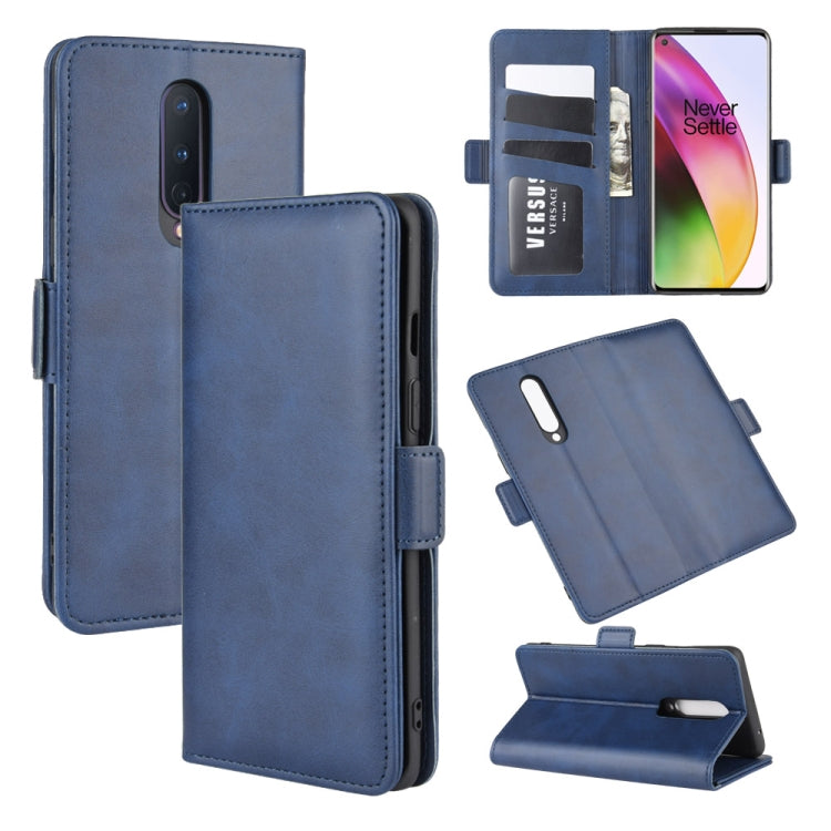 OnePlus 8 magnetic flip leather wallet case, dark blue color, with card slots