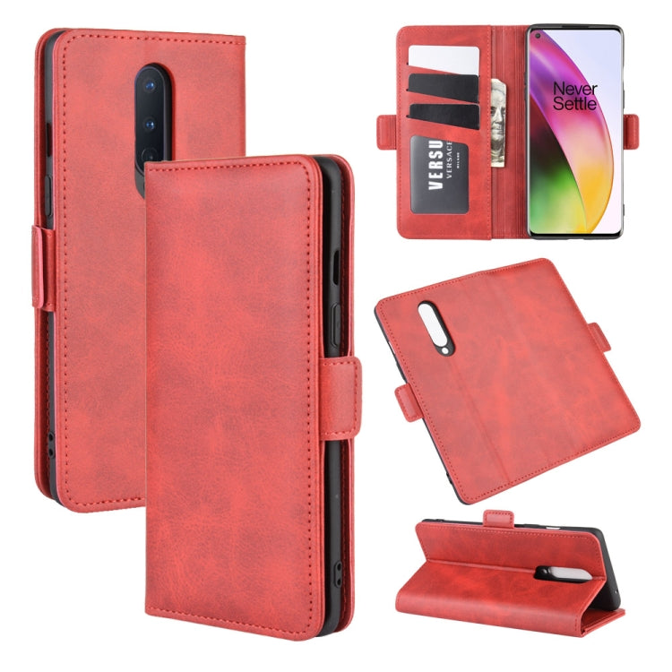 OnePlus 8 magnetic flip leather wallet case, red color, with card slots