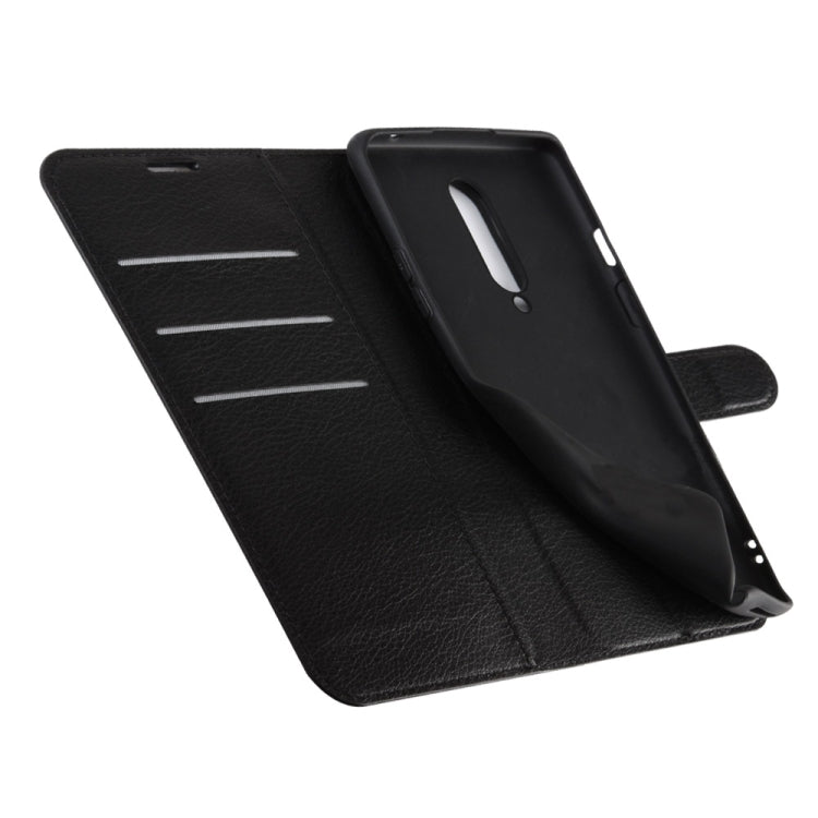 Flip wallet case for OnePlus 8, black litchi-texture with card slots and stand