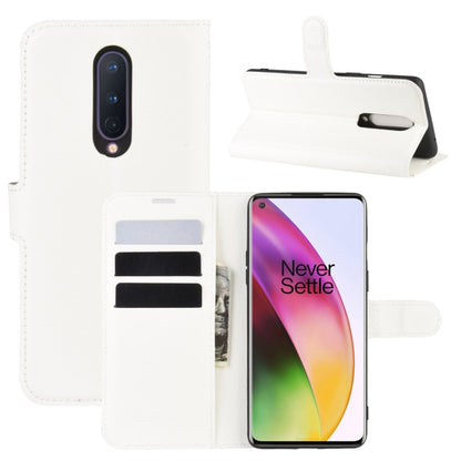 Flip wallet case for OnePlus 8, white litchi-texture with card slots and stand
