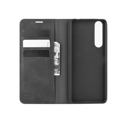 Magnetic leather wallet case for Sony Xperia 1 II, black interior with card slots.