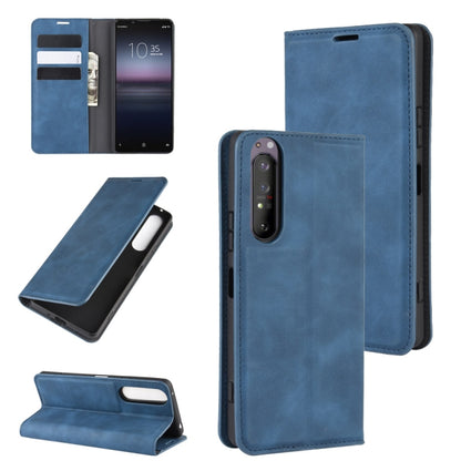 Blue magnetic leather phone wallet case with card slots and fold stand