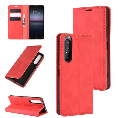 Red magnetic leather phone wallet case with card slots and fold stand