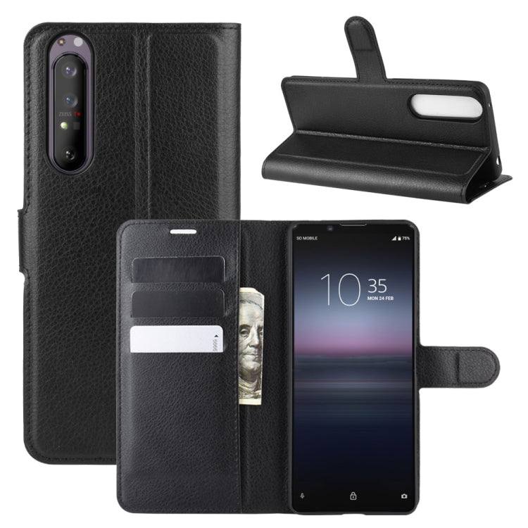 Black flip wallet case with card slots and phone holder for Xperia 1 II