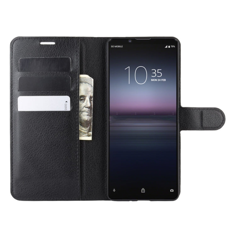 Black flip wallet case with card slots and screen cutout for Xperia 1 II