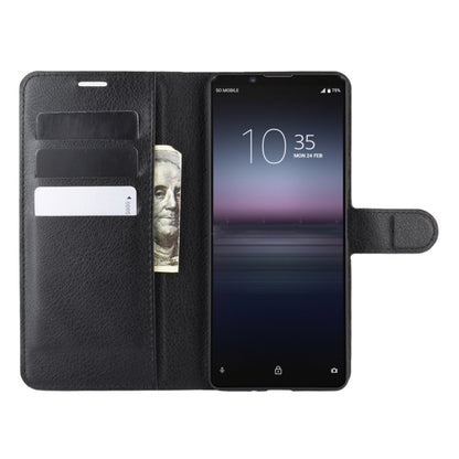 Black flip wallet case with card slots and screen cutout for Xperia 1 II