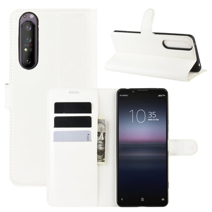 White litchi-texture horizontal flip phone wallet case with card slots and stand