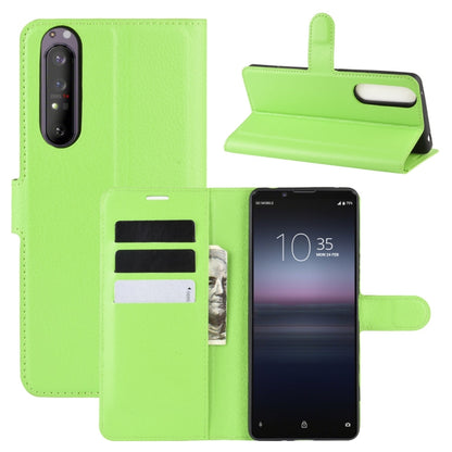 Green litchi-texture horizontal flip phone wallet case with card slots and holder