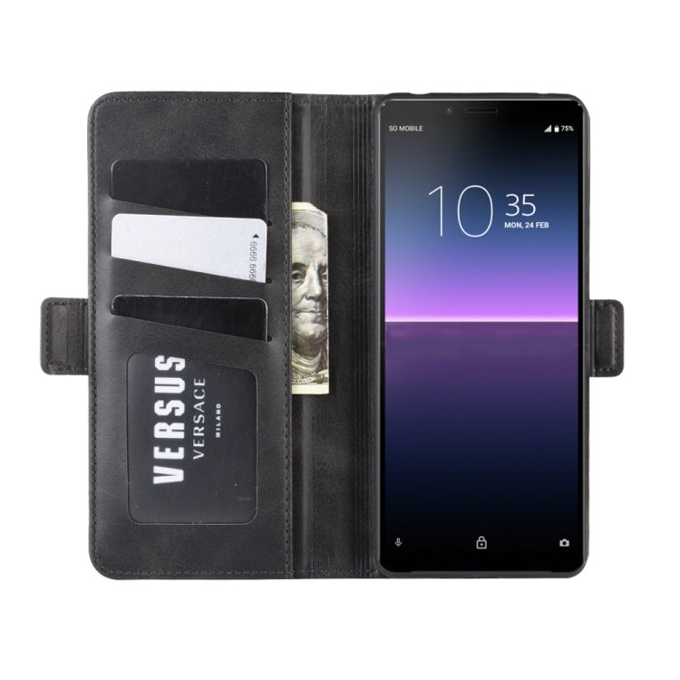 Black leather folio flip case with card slots and phone front cover, magnetic side strap