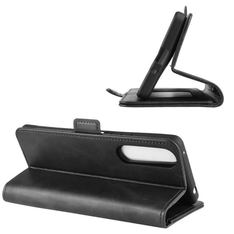 Black leather flip case with kickstand, magnetic side straps, and secure phone fit