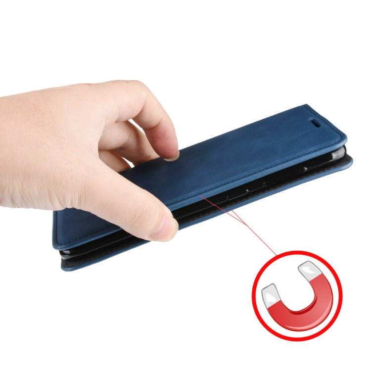 Blue leather magnetic wallet phone case with magnetic closure and card slots