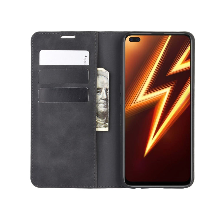 Black leather magnetic wallet phone case with card holder and side slots