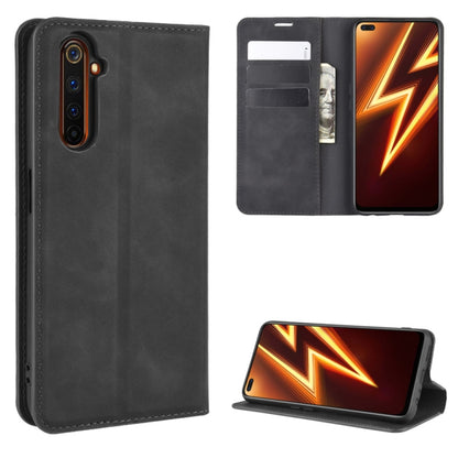 Black leather magnetic wallet phone case with card slots and folding stand