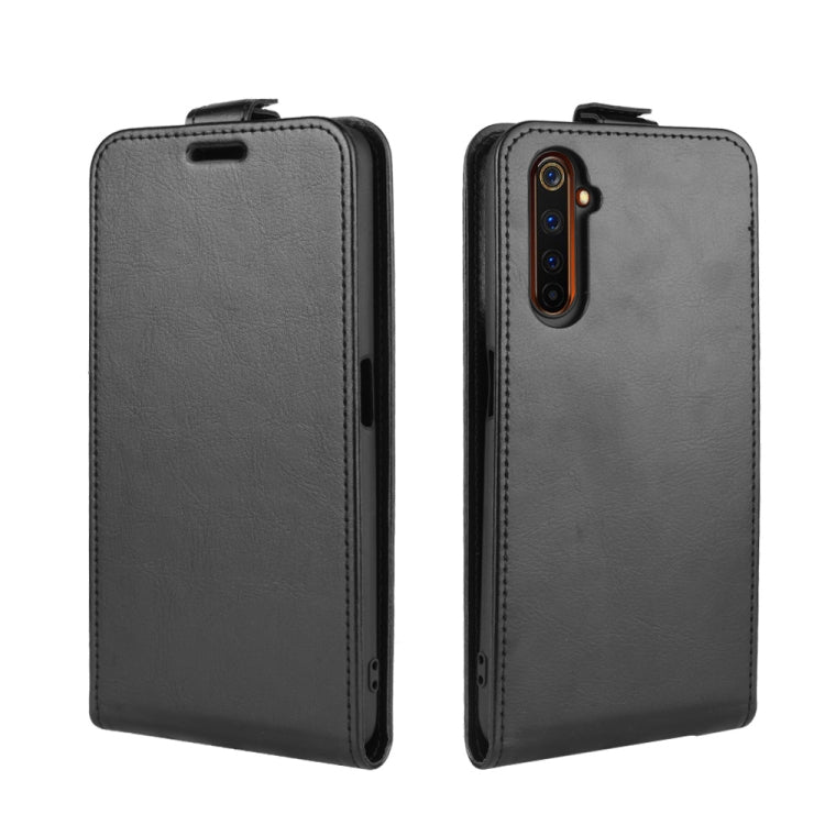 Black leather flip phone case with card slots, shown front and back