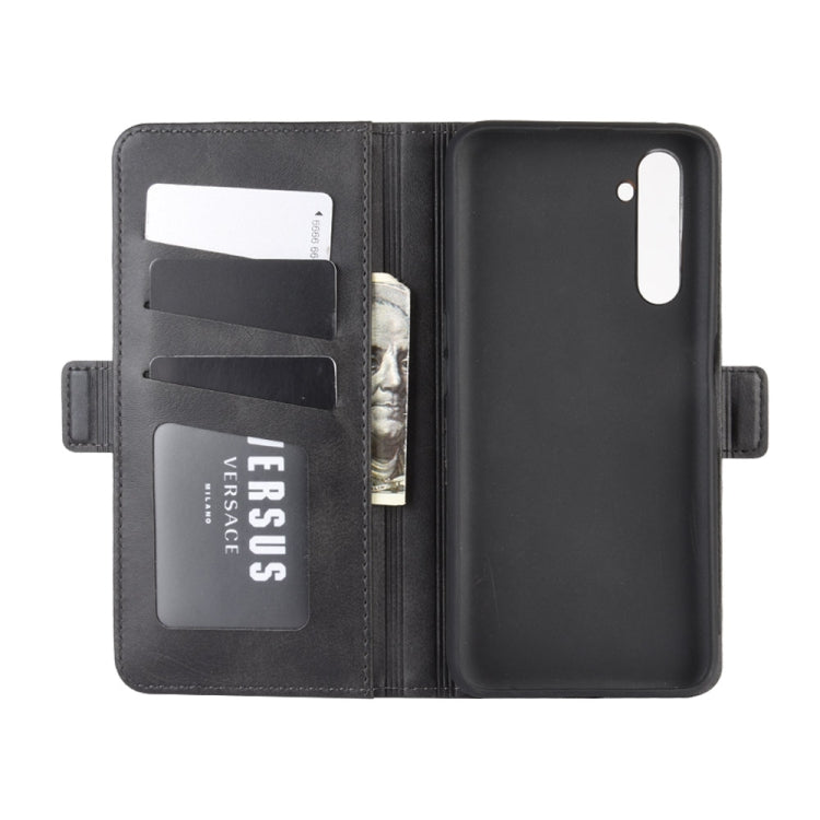 Black leather flip wallet case with inner card holders and phone back cutout