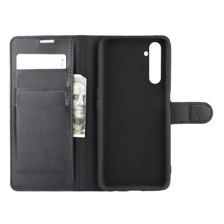 Black flip wallet case for Realme 6 Pro with card slots and cash pocket
