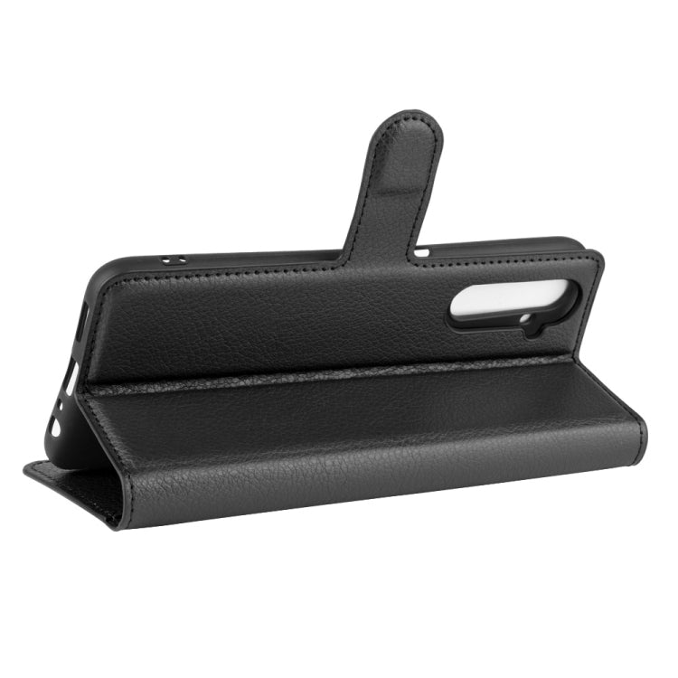 Black flip wallet case with kickstand flap and rounded top phone cutout