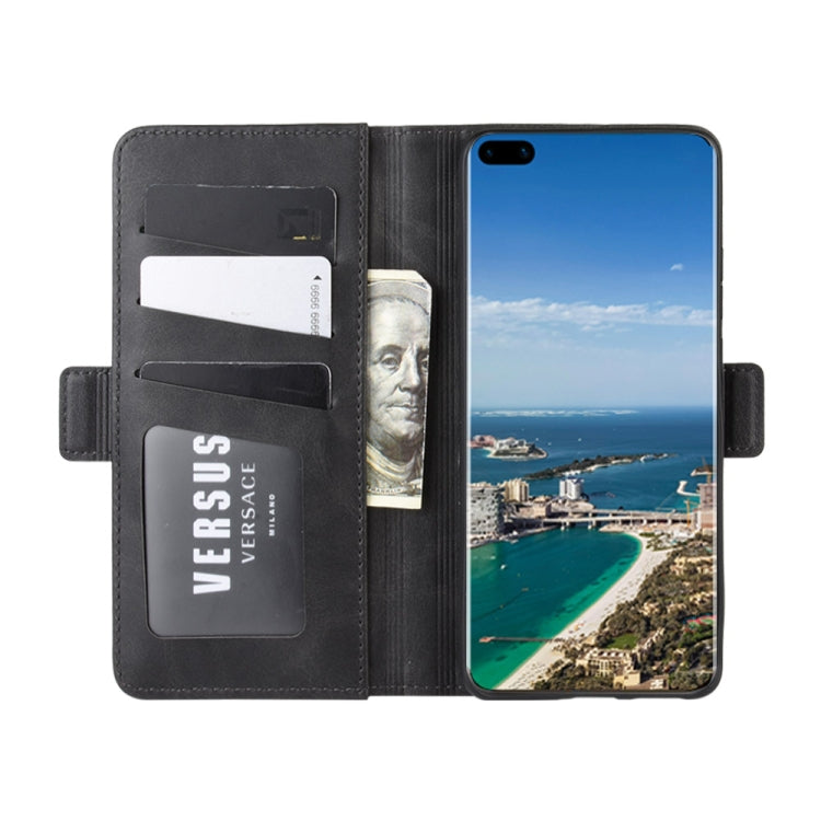 Leather flip case for Huawei P40 Pro+ showing interior card slots and windowed cover