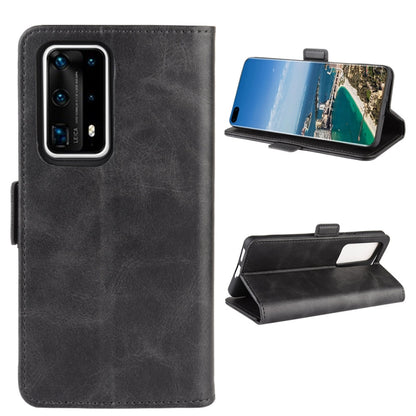 Dark leather flip case with camera cutout and side strap for Huawei P40 Pro+