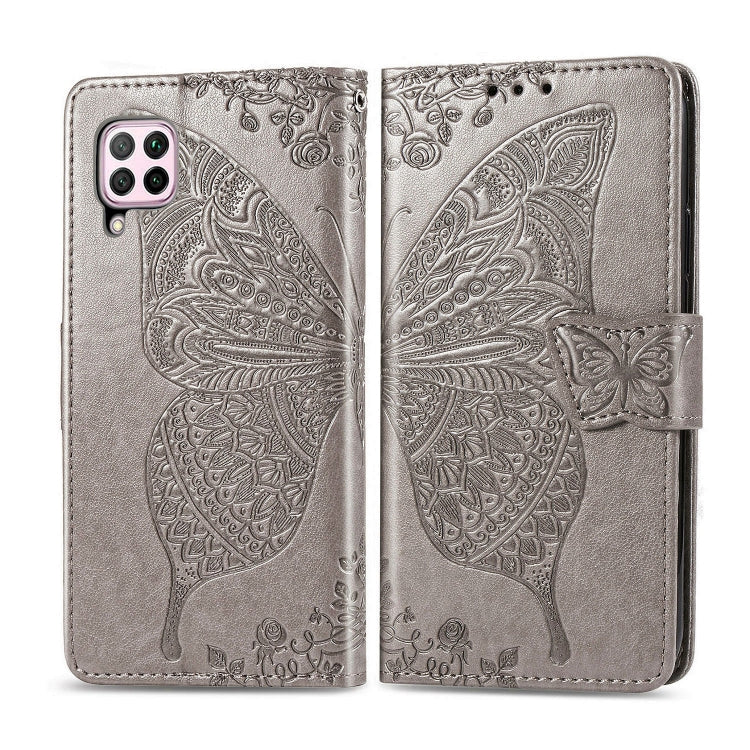 Gray embossed butterfly flip wallet phone case with phone camera cutouts
