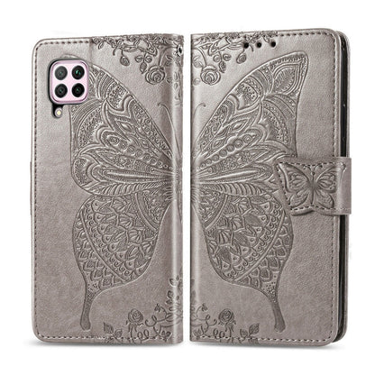 Gray embossed butterfly flip wallet phone case with phone camera cutouts