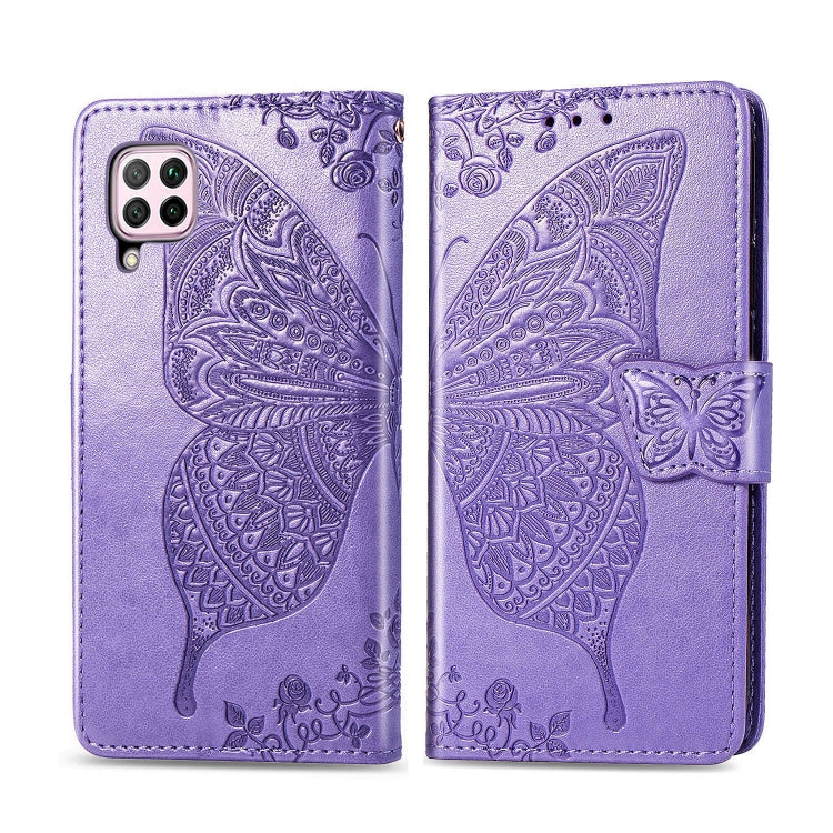 Light purple embossed butterfly flip wallet phone case with strap closure