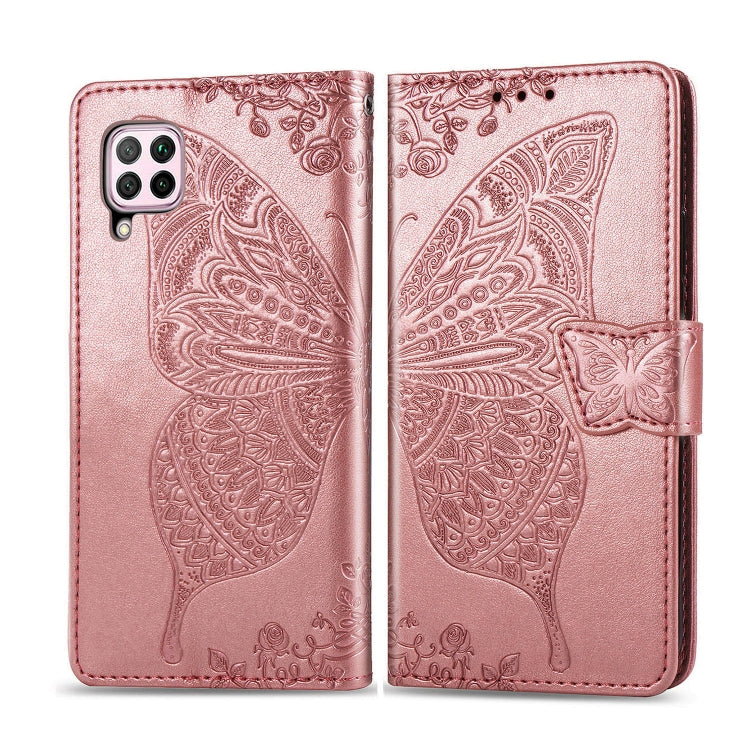 Rose gold embossed butterfly flip wallet phone case with strap closure