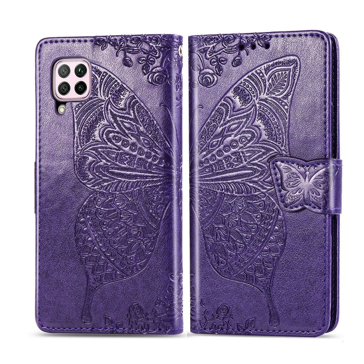 Dark purple embossed butterfly flip wallet phone case with side strap