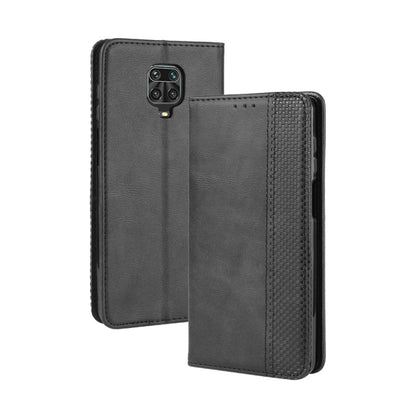 Magnetic flip leather phone case with card slots and holder, dark textured black finish