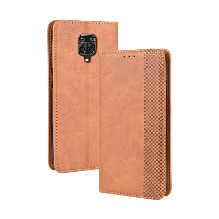 Brown magnetic flip leather phone case with card slots and camera cutout