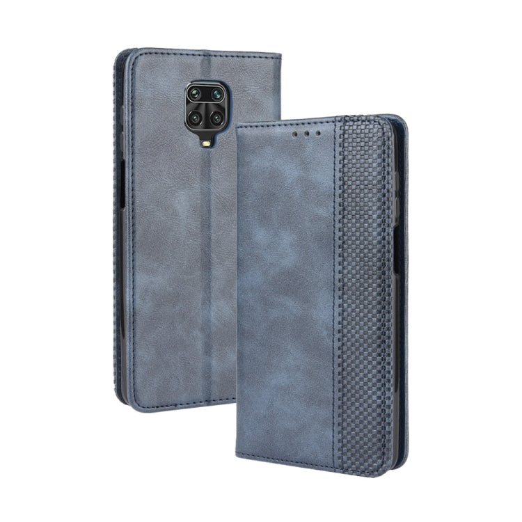 Blue magnetic flip leather phone case with card slots and camera cutout