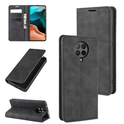 Leather magnetic wallet case with card slots and phone stand for Xiaomi Redmi K30 Pro, black