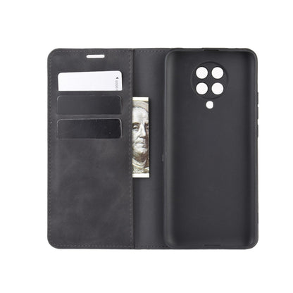 Leather wallet case open view with card slots and phone back protection, black