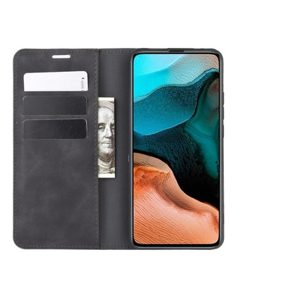 Leather wallet case open with card slots and phone screen window, black