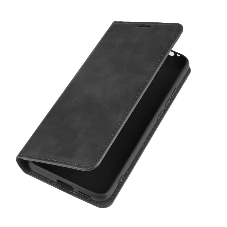 Leather folio wallet case with side cutouts, closed front cover, black