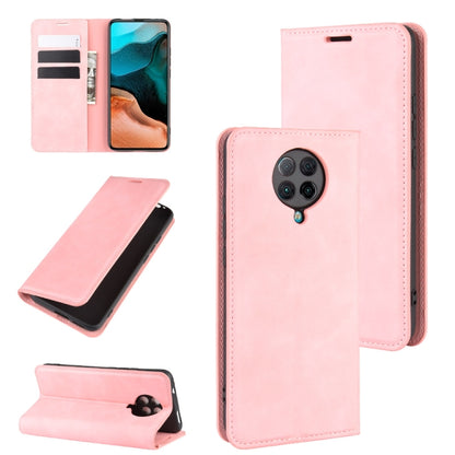 Pink leather-style magnetic wallet phone case with card slots and kickstand holder