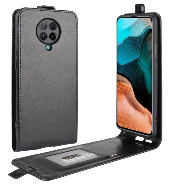 Dark gray flip leather phone case with card slot and photo window, vertical opening
