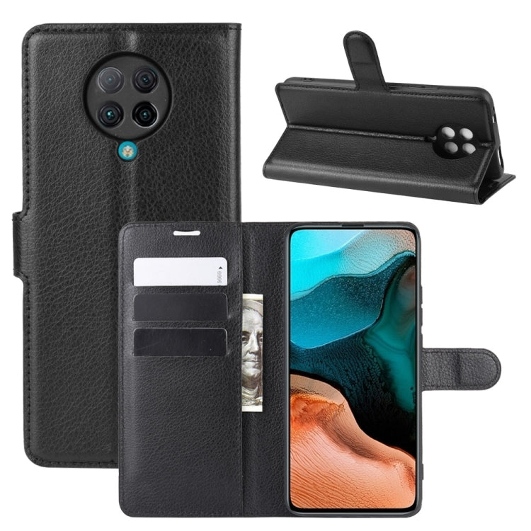 Protective flip phone case with litchi texture, card slots, and holder