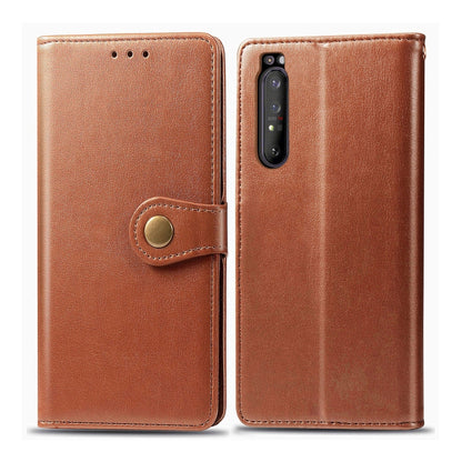 For Sony Xperia 1 II Retro Solid Color Leather Buckle Phone Case with Lanyard & Photo Frame & Card Slot & Wallet & Stand Function, Brown, Blue, Black, Red, Green