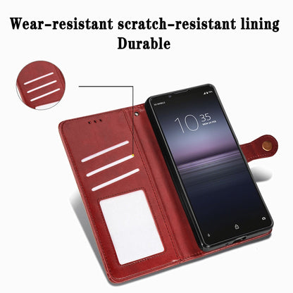 For Sony Xperia 1 II Retro Solid Color Leather Buckle Phone Case with Lanyard & Photo Frame & Card Slot & Wallet & Stand Function, Brown, Blue, Black, Red, Green