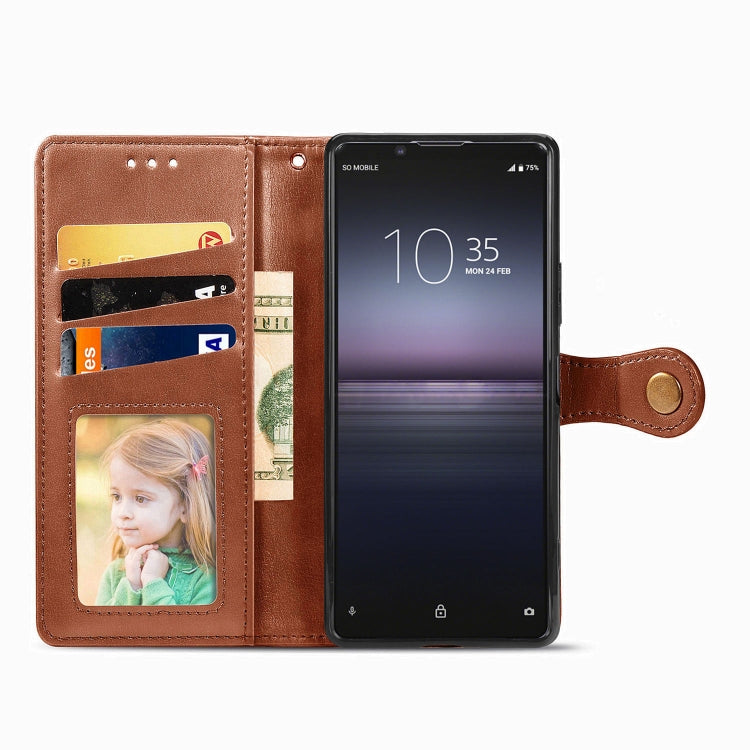 For Sony Xperia 1 II Retro Solid Color Leather Buckle Phone Case with Lanyard & Photo Frame & Card Slot & Wallet & Stand Function, Brown, Blue, Black, Red, Green