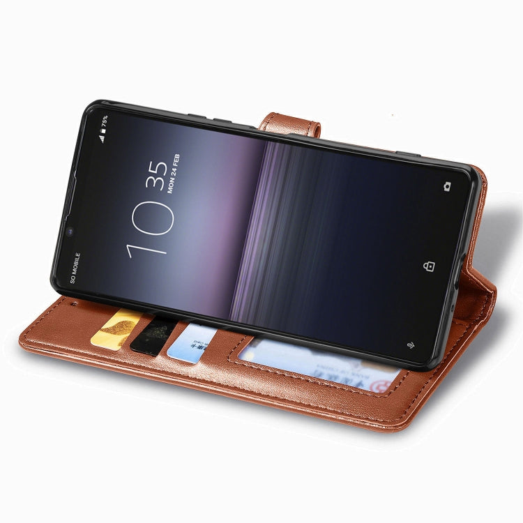 For Sony Xperia 1 II Retro Solid Color Leather Buckle Phone Case with Lanyard & Photo Frame & Card Slot & Wallet & Stand Function, Brown, Blue, Black, Red, Green