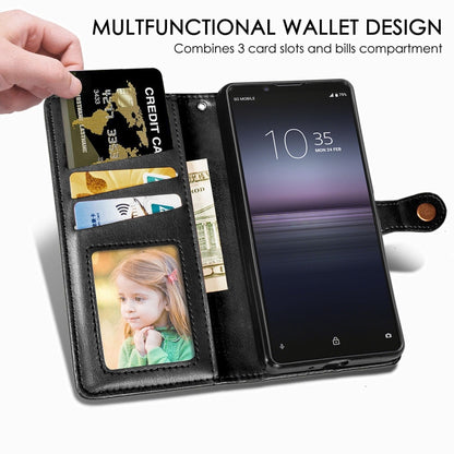 For Sony Xperia 1 II Retro Solid Color Leather Buckle Phone Case with Lanyard & Photo Frame & Card Slot & Wallet & Stand Function, Brown, Blue, Black, Red, Green