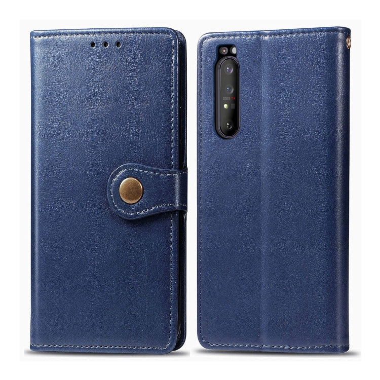 For Sony Xperia 1 II Retro Solid Color Leather Buckle Phone Case with Lanyard & Photo Frame & Card Slot & Wallet & Stand Function, Brown, Blue, Black, Red, Green