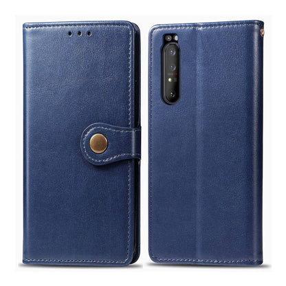 For Sony Xperia 1 II Retro Solid Color Leather Buckle Phone Case with Lanyard & Photo Frame & Card Slot & Wallet & Stand Function, Brown, Blue, Black, Red, Green